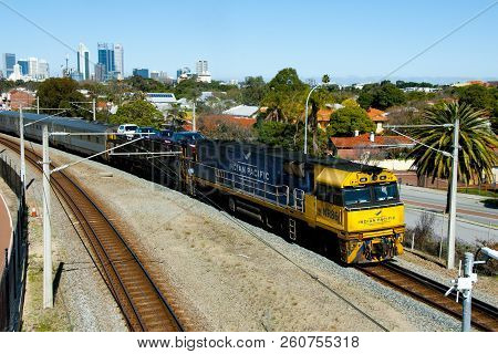 Perth, Australia - September 16, 2018: Indian Pacific Passenger Rail Train That Operates Between Syd
