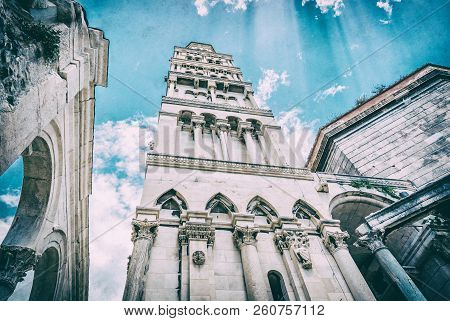 Cathedral Of Saint Domnius In Split, Croatia. Religious Architecture. Travel Destination. Sun Rays S