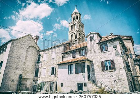 Cathedral Of Saint Domnius In Split, Croatia. Religious Architecture. Travel Destination. Analog Pho