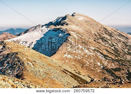 Footpath Leading Up The Peak Dumbier, Low Tatras, Slovak Republic. Hiking Theme. Mountains Scene. Be