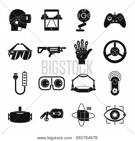 Virtual Reality Icons Set. Simple Illustration Of 16 Virtual Reality Icons For Web