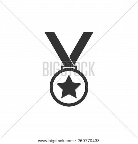 Medal Icon. Trophy Symbol. Vector Illustration, Flat Design.