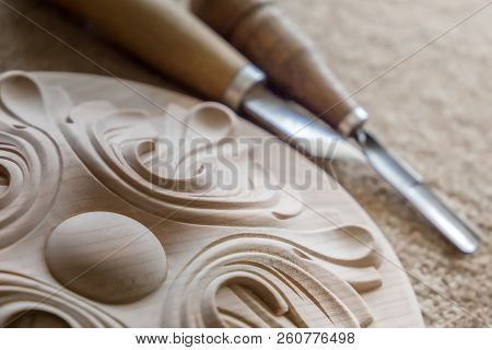 Wood Processing. Joinery Work. Wood Carving  With Work Tools Clo