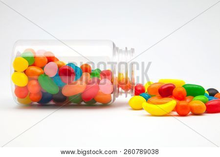 Jellybean Sugar Candy Snack Fall From A Glass Container