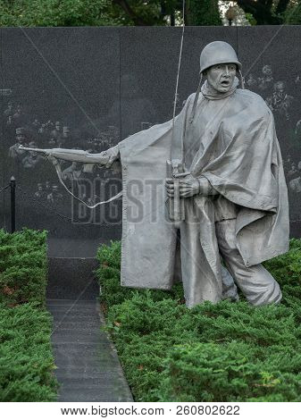 Washington Dc, Usa - August 31, 2018: The Korean War Veterans Memorial That Commemorates Those Who S