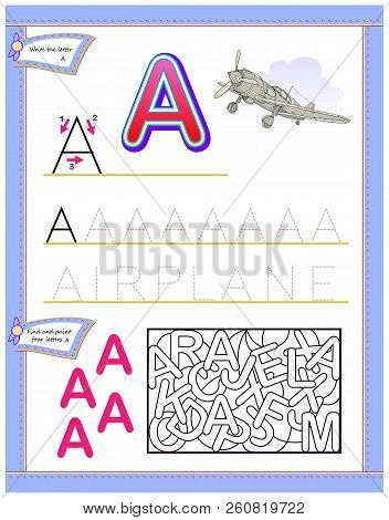 Worksheet For Kids With Letter A For Study English Alphabet. Logic Puzzle Game. Developing Children 