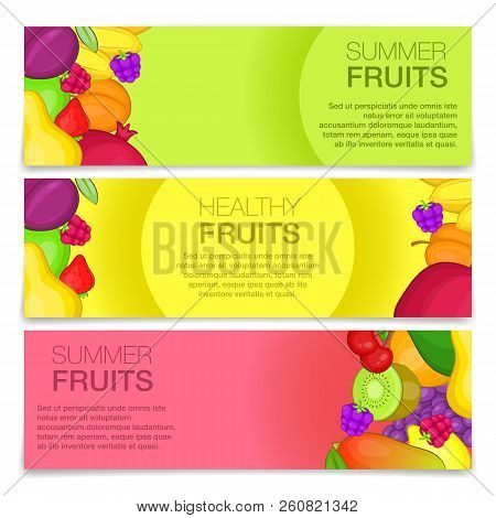 Fruits Concept Banners. Cartoon Illustration Of Fruits Concept For Web