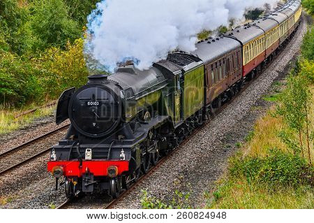 Chester, Uk - September 22nd 2018: Flying Scotsman Steam Train Passing Through The Welsh Countryside