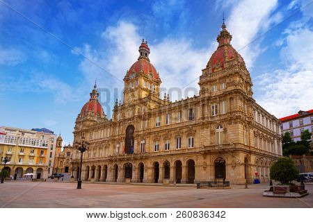 La Coruna City town hall in Maria Pita Square of Galicia Spain