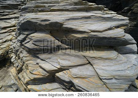 Slate stone texture in Playa las catedrales Ribadeo Galicia Spain