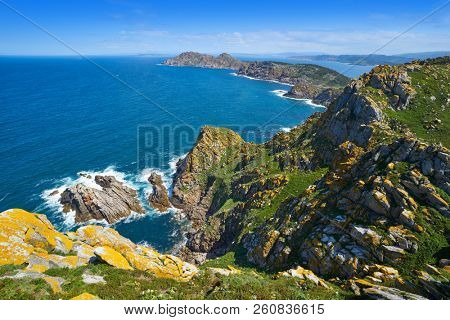 Islas Cies islands aerial in Vigo of Galicia at Spain