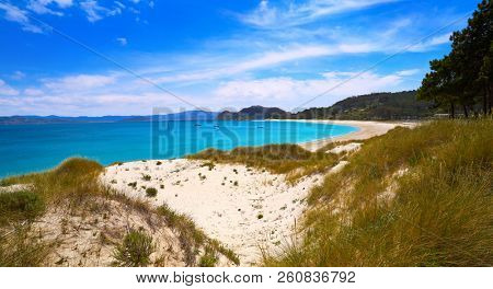 Praia de Rodas beach in islas Cies island of Vigo at Spain