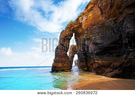 Playa las catedrales Catedrais beach in Ribadeo Galicia of Lugo Spain