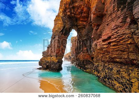 Playa las catedrales Catedrais beach in Ribadeo Galicia of Lugo Spain