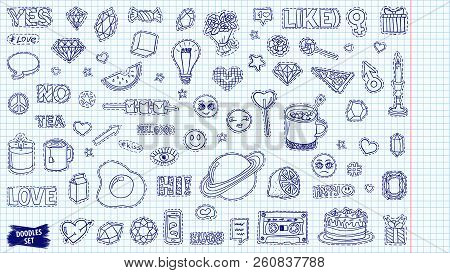 Patch Badges Set. Doodle Sketch Vector. Comic Stickers. Social Media Emoji. Pop Art. Cute And Funny 