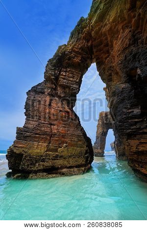 Playa las catedrales Catedrais beach in Ribadeo Galicia of Lugo Spain