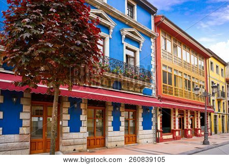 Ribadesella facades in Asturias of Spain