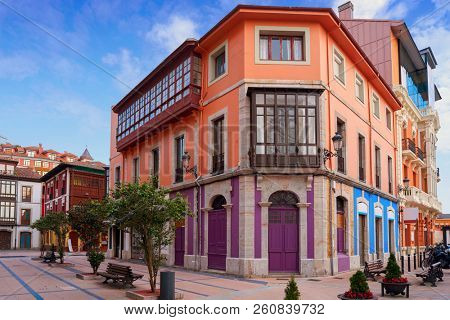 Ribadesella facades in Asturias of Spain
