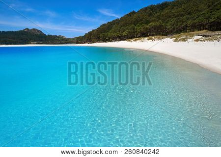 Praia de Rodas beach in islas Cies island in Vigo of Spain