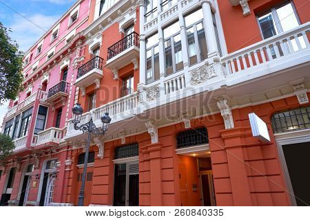 Ribadesella facades in Asturias of Spain