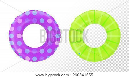 Swim rings set. Inflatable rubber toy. Lifebyou colorful vector collection. Realistic summertime ill