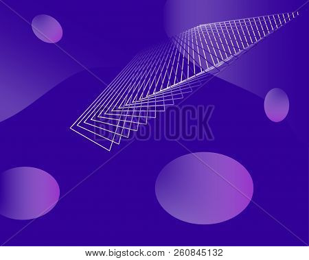 Glowing Modern Geometric Shapes In Dark Purple Space. Vector Abstract Background