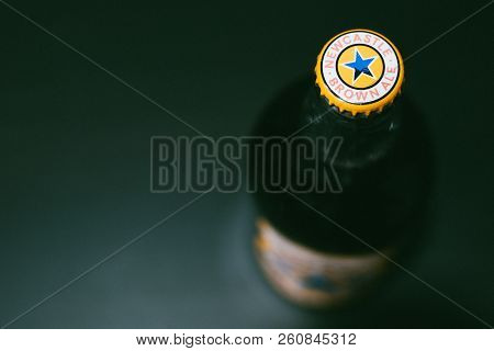 Yoshkar-ola, Russia - February 19, 2018 A Bottle Of Newcastle Brown Ale. Launched In 1927 By Colonel