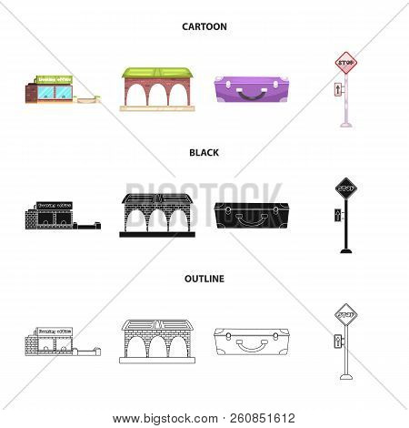 Vector Design Of Train And Station Sign. Set Of Train And Ticket Vector Icon For Stock.