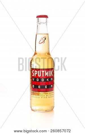 Bilbao, Spain - September 30, 2018. Bottle Of Sputnik Beer. Sputnik Is A Spanish Beer Of La Zaragoza