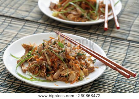 Chinese and Korean yuba salad with green onion and carrot