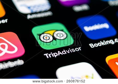 Sankt-petersburg, Russia, September 30: Tripadvisor Application Icon On Apple Iphone X Screen Close-