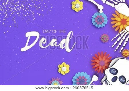 Day Of The Dead. Paper Cut Skull For Mexican Celebration. Traditional Mexico Skeleton. Dia De Muerto