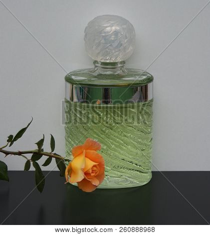 Fragrance For Ladies, Large Perfume Bottle Decorated With An English Rose