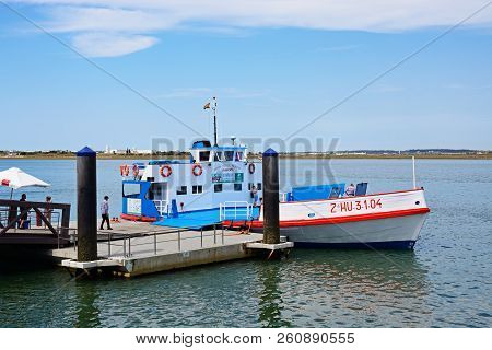 Ayamonte, Spain - June 11, 2017 - Passenger Ferry Docked Along The Quayside, Ayamonte, Huelva Provin