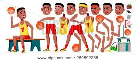 Teen Boy Vector. Animation Creation Set. Black. Afro American. Face Emotions, Gestures. Cute, Comic.