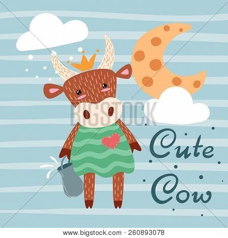 Cute, Happy Cow Characters. Idea For Print T-shirt. Vector Eps 10