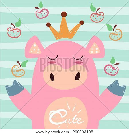 Cute Princess Pig Illustration. Symbol 2019 Year. Idea For Print T-shirt. Vector Eps 10