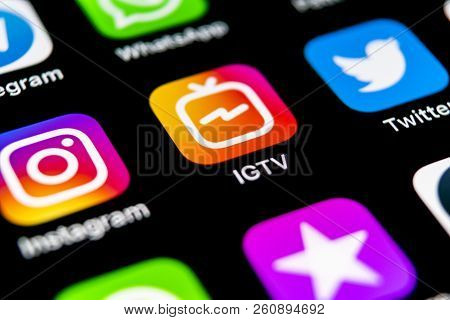 Sankt-petersburg, Russia, September 30, 2018: Apple Iphone X With Social Networking Service Igtv Ins