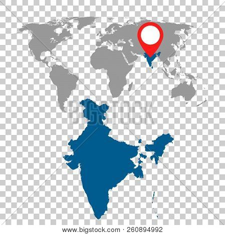 Detailed Map Of India And World Map Navigation Set. Flat Vector