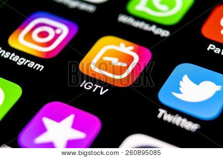 Sankt-petersburg, Russia, September 30, 2018: Apple Iphone X With Social Networking Service Igtv Ins