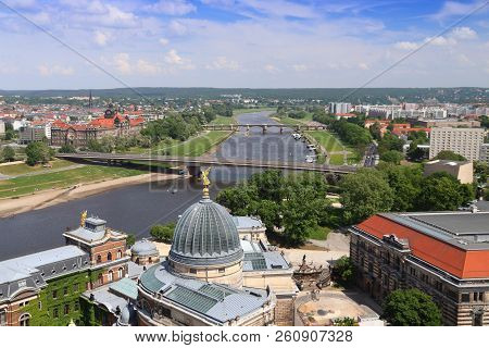 Dresden City Aerial View In Germany (state Of Sachsen). Elbe River.