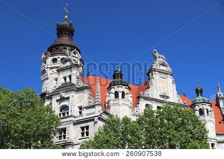 Leipzig City, Germany. New City Hall (neues Rathaus) Built In Historicism Architecture Style.