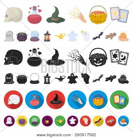 Cartoon And White Magic Cartoon Icons In Set Collection For Design. Attributes And Sorceress Accesso