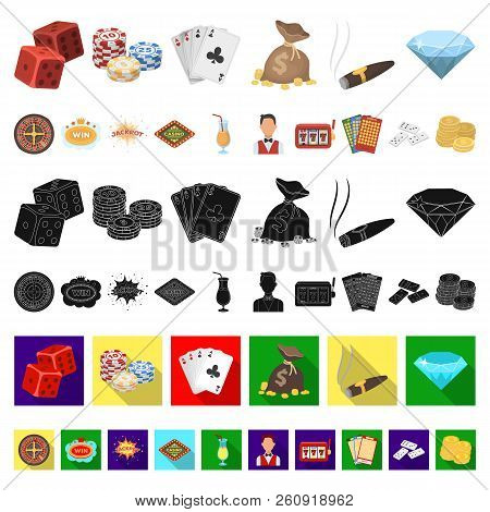 Casino And Gambling Cartoon Icons In Set Collection For Design. Casino And Equipment Vector Symbol S