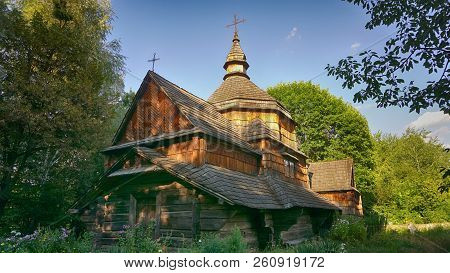 Old Wooden Church With Trees Black And White
