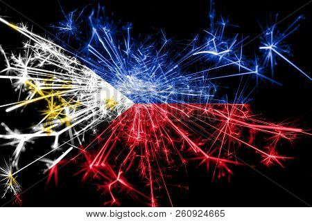 Philipines Fireworks Sparkling Flag. New Year 2019 And Christmas Party Concept