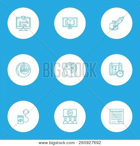 Education Icons Line Style Set With Webinar, Online Course, Online Reading And Other Inkwell Element