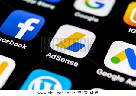 Sankt-petersburg, Russia, September 30, 2018: Google Adsense Application Icon On Apple Iphone X Scre