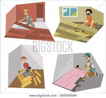 Floor Interior And Decor Making Workers Set