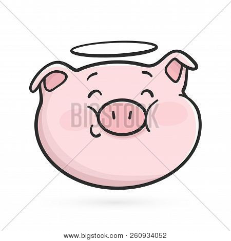 Saint Emoticon Icon. Cute Holy Emoji Pig.
